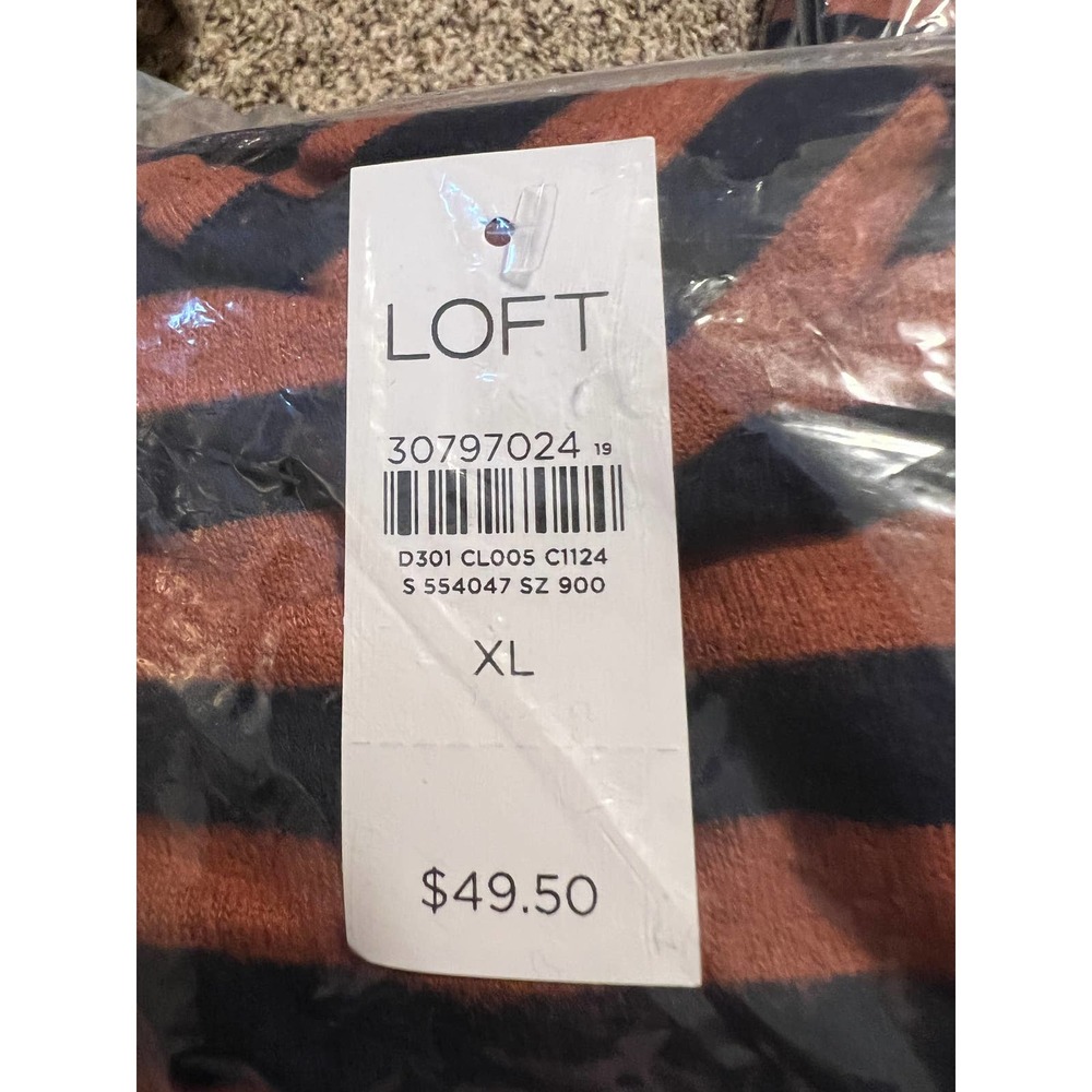 NWT Loft Rust/Brown & Navy Striped Soft Knit Mock Neck Top - SIZE LARGE - Picture 8 of 10